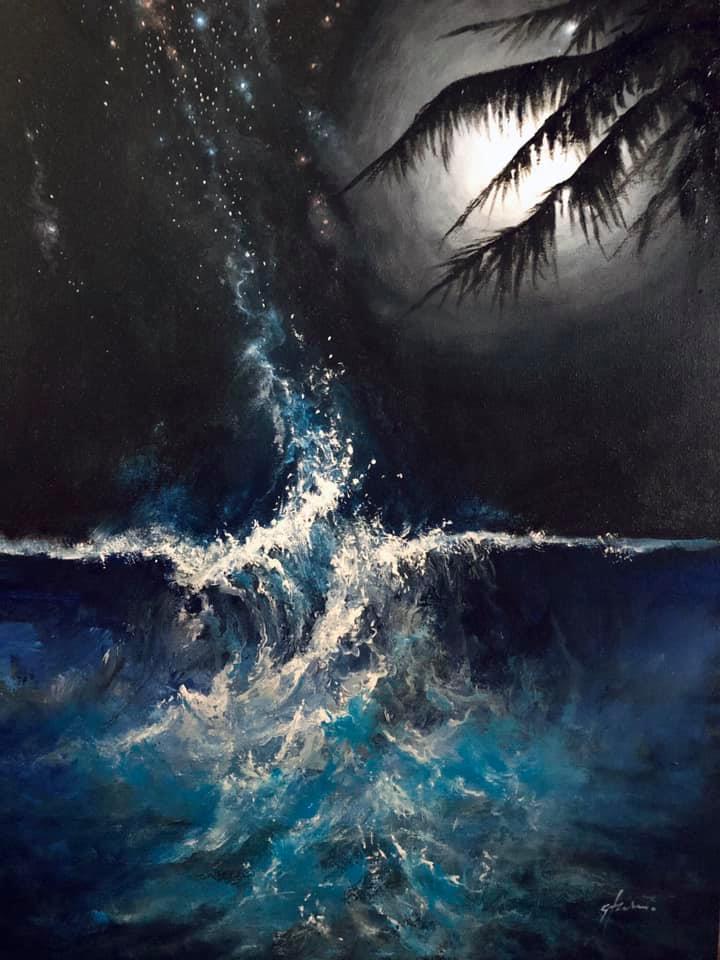 nebula, stars, acrylics, painting, art, artwork, ocean, beach, landscape, landscapes