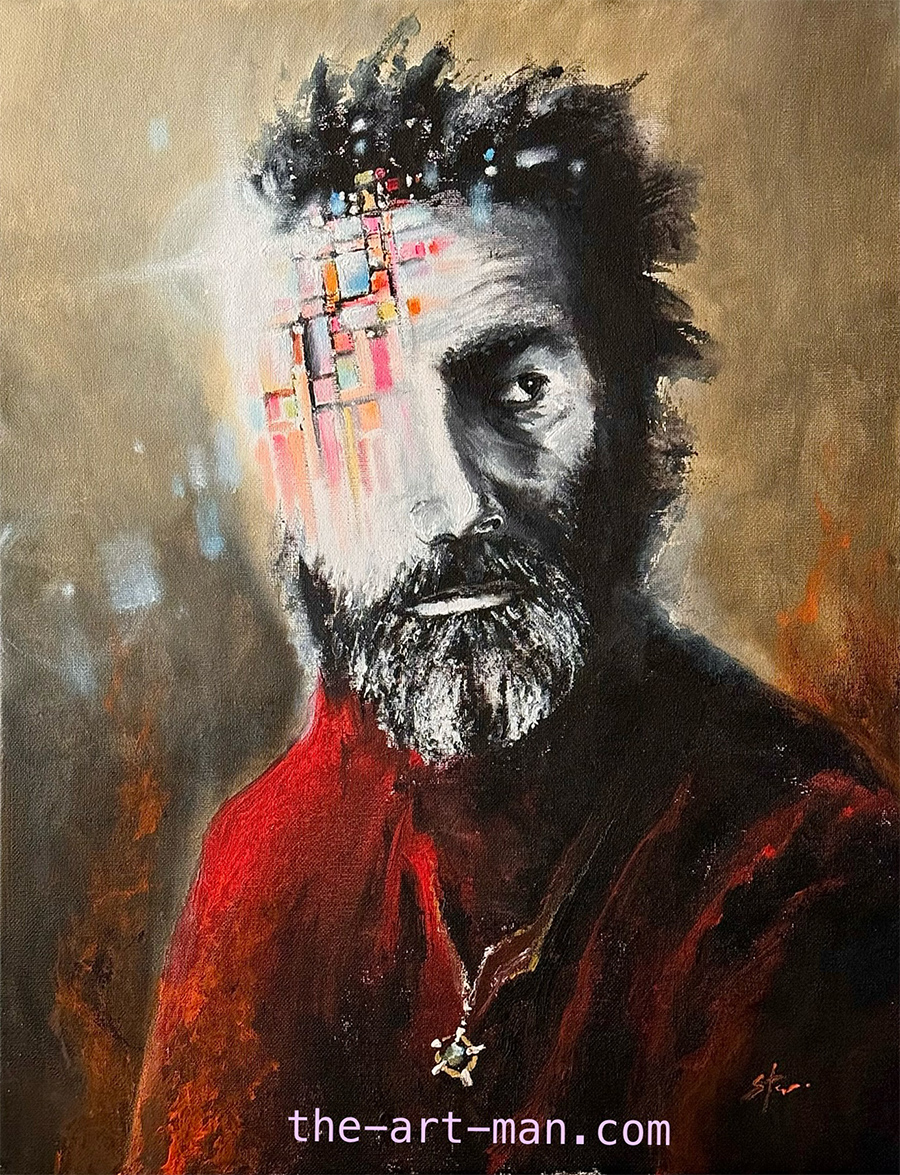 rutger hauer, roy batty, bladerunner, acrylics, painting, art, artwork, ocean, beach, landscape, landscapes