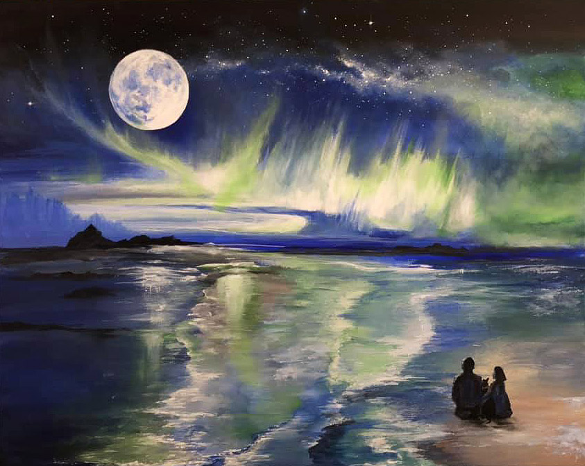 nebula, stars, acrylics, painting, art, artwork, ocean, beach, landscape, landscapes